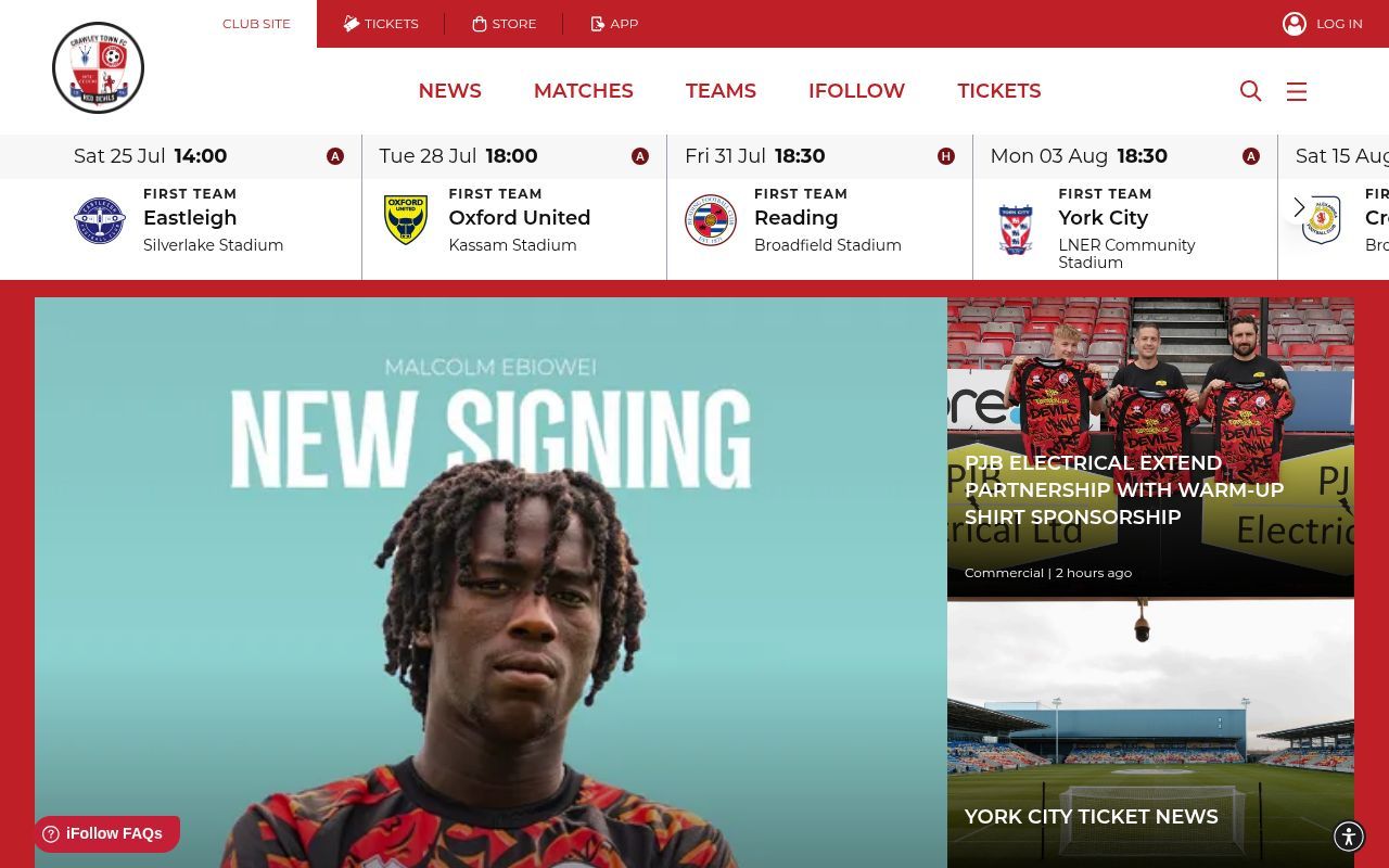Homepage screenshot of crawleytownfc.com