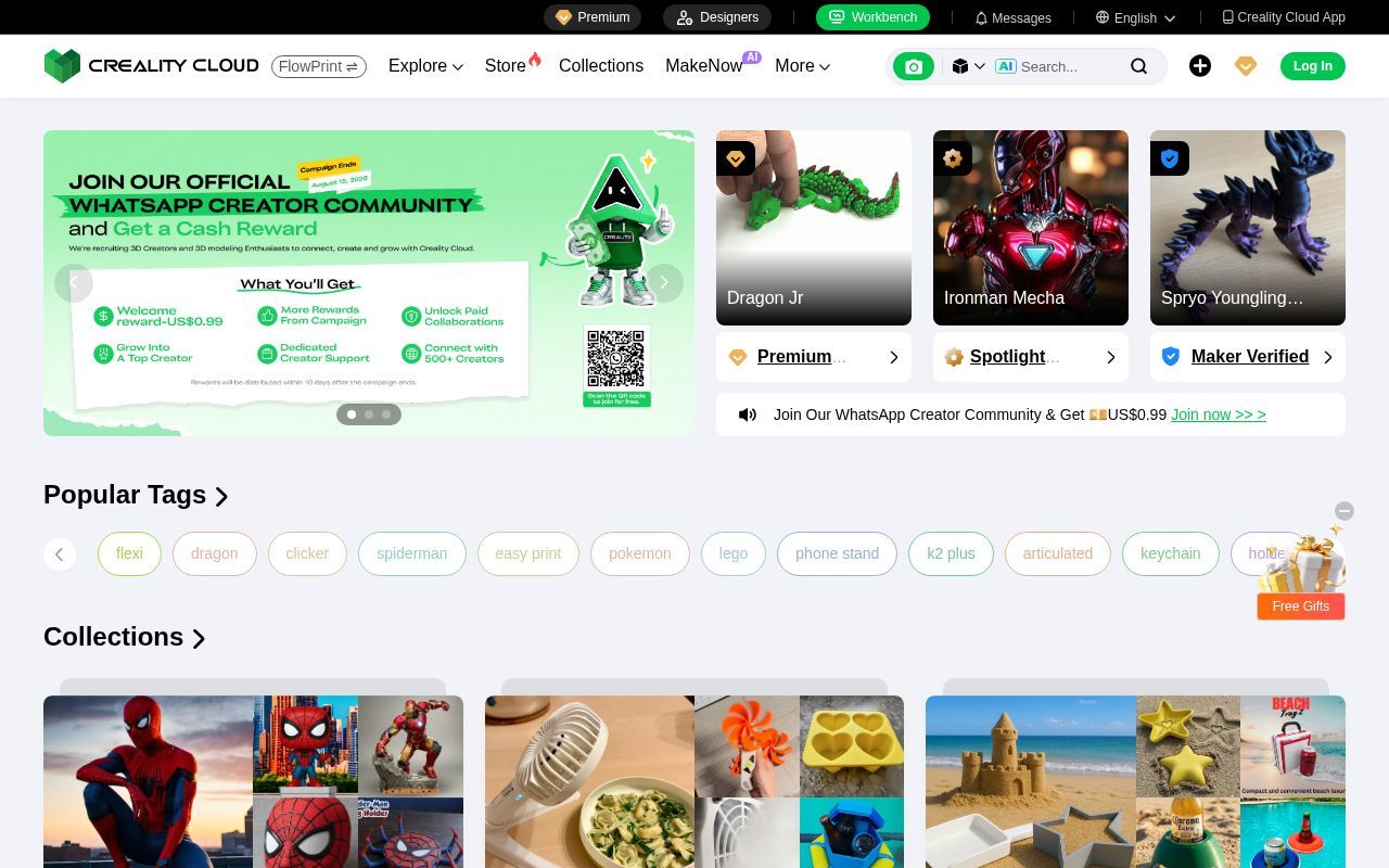 Homepage screenshot of crealitycloud.com