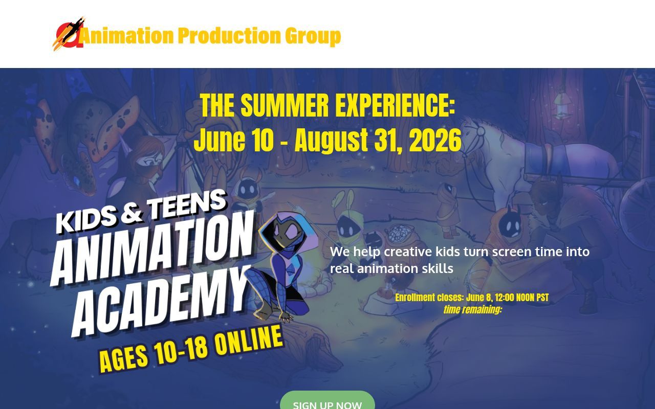 Homepage screenshot of create.animationgroup.org