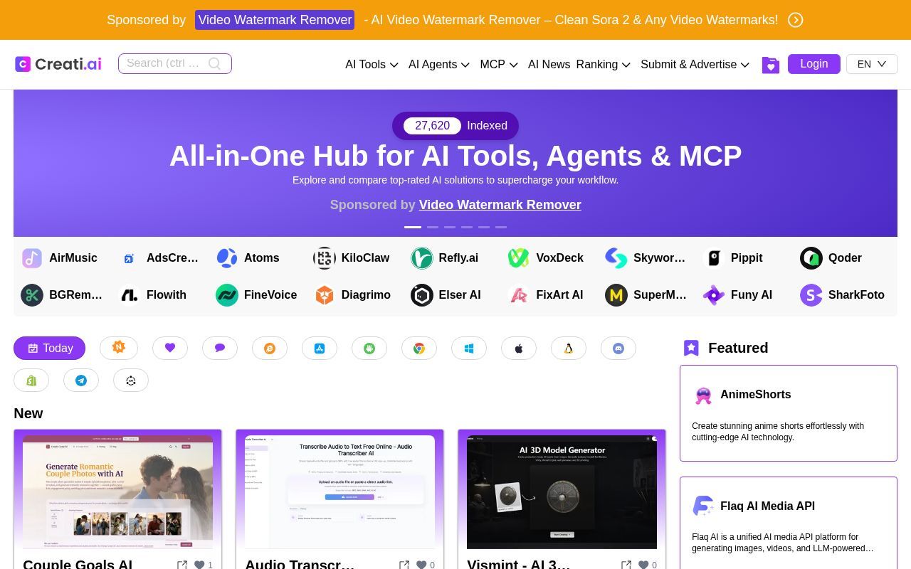 Homepage screenshot of creati.ai