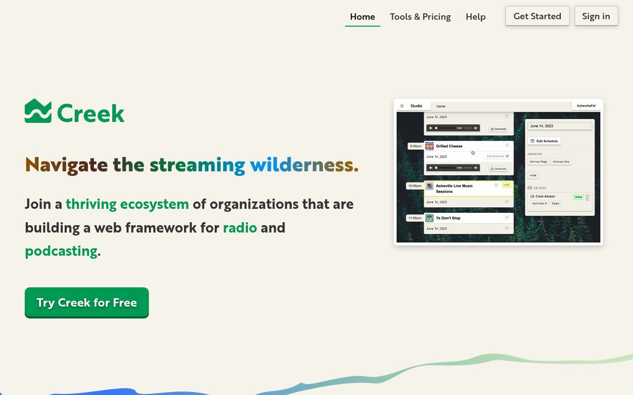 Homepage screenshot of creek.org
