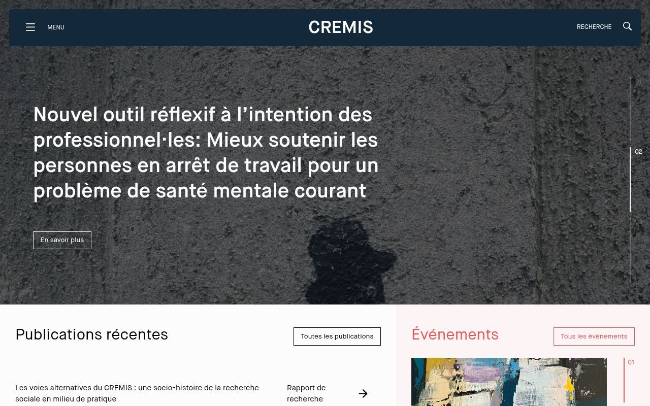 Homepage screenshot of cremis.ca