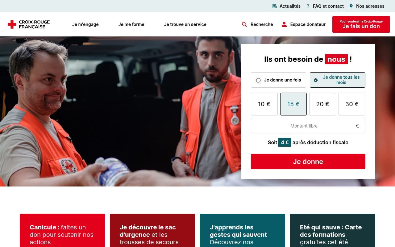 Homepage screenshot of croix-rouge.fr