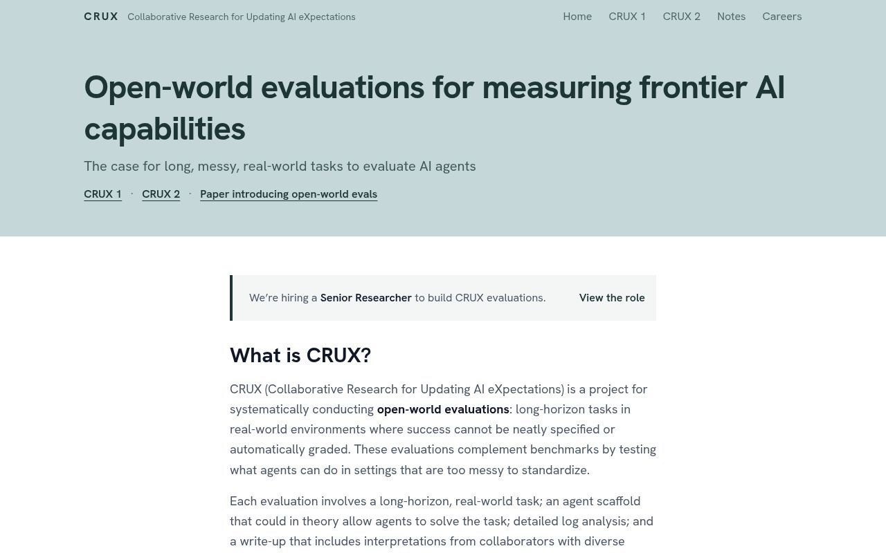 Homepage screenshot of cruxevals.com