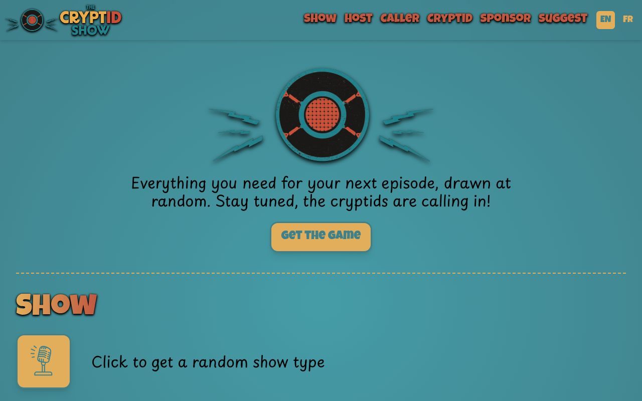 Homepage screenshot of cryptidshow.wasitum.fr
