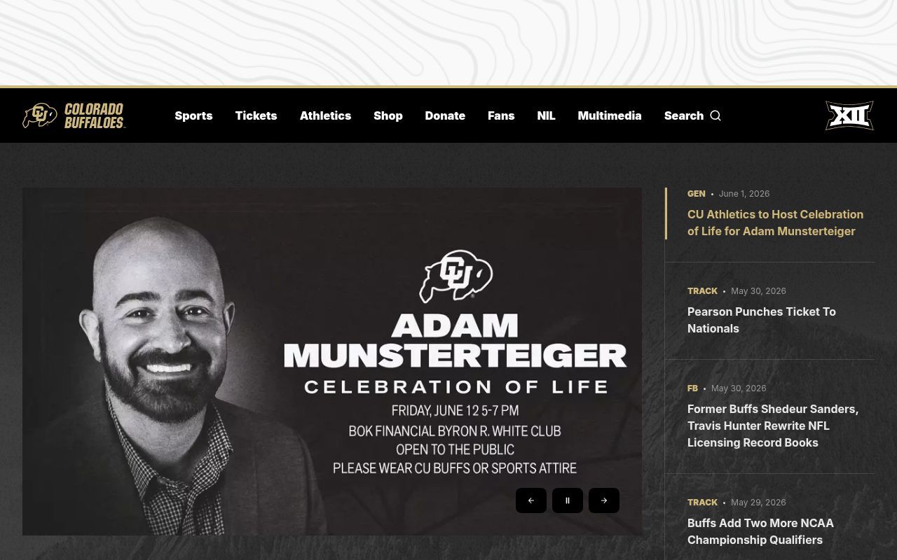 Homepage screenshot of cubuffs.com