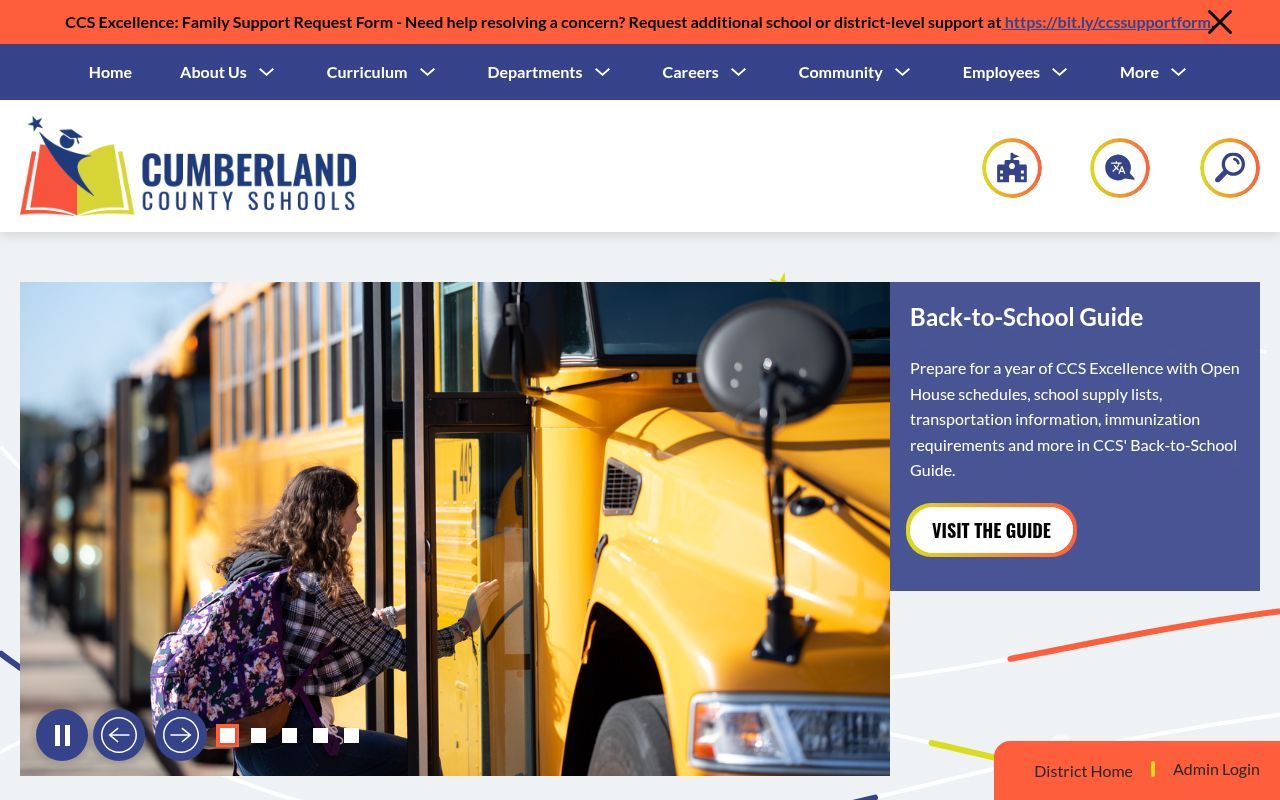 Homepage screenshot of cumberlandcountyschoolsnc.sites.thrillshare.com