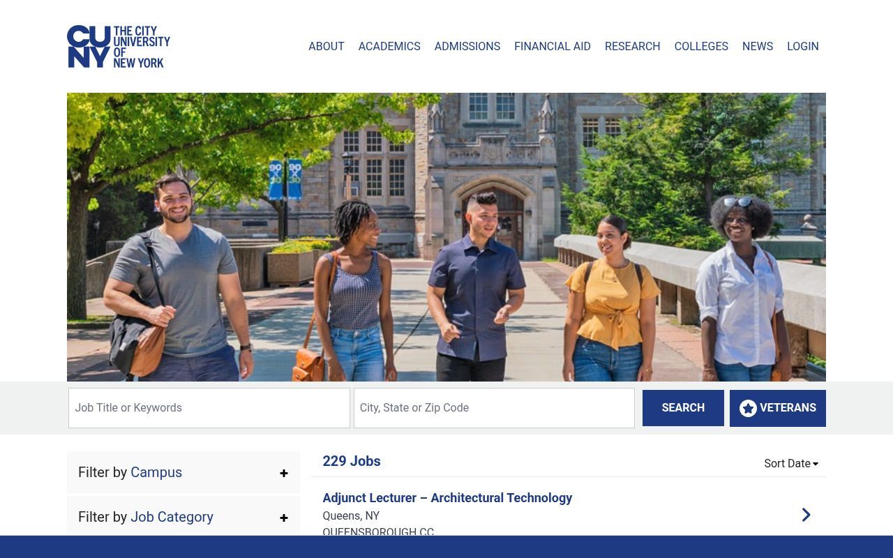 Homepage screenshot of cuny.jobs