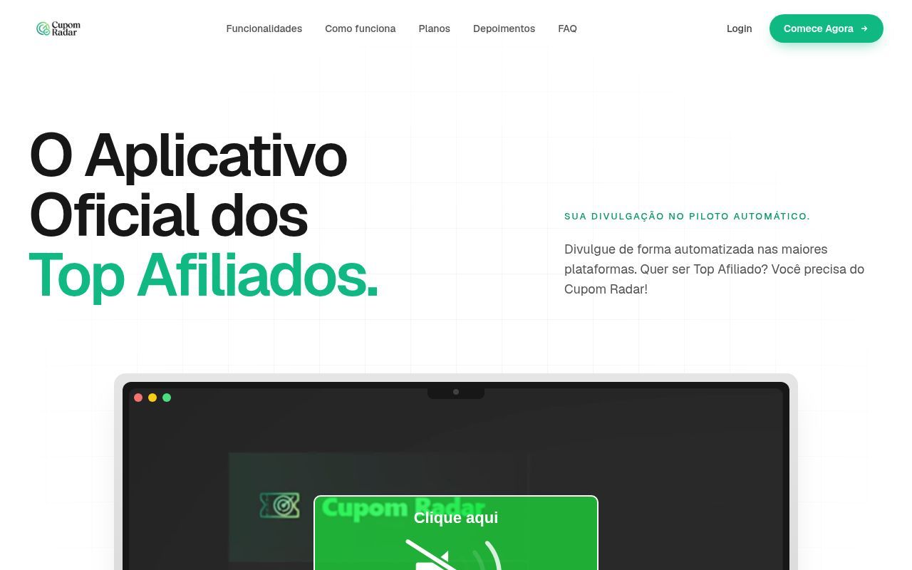Homepage screenshot of cupomradaroficial.com