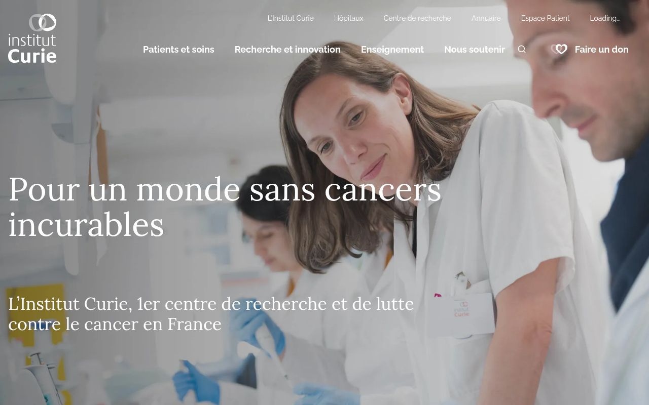 Homepage screenshot of curie.fr