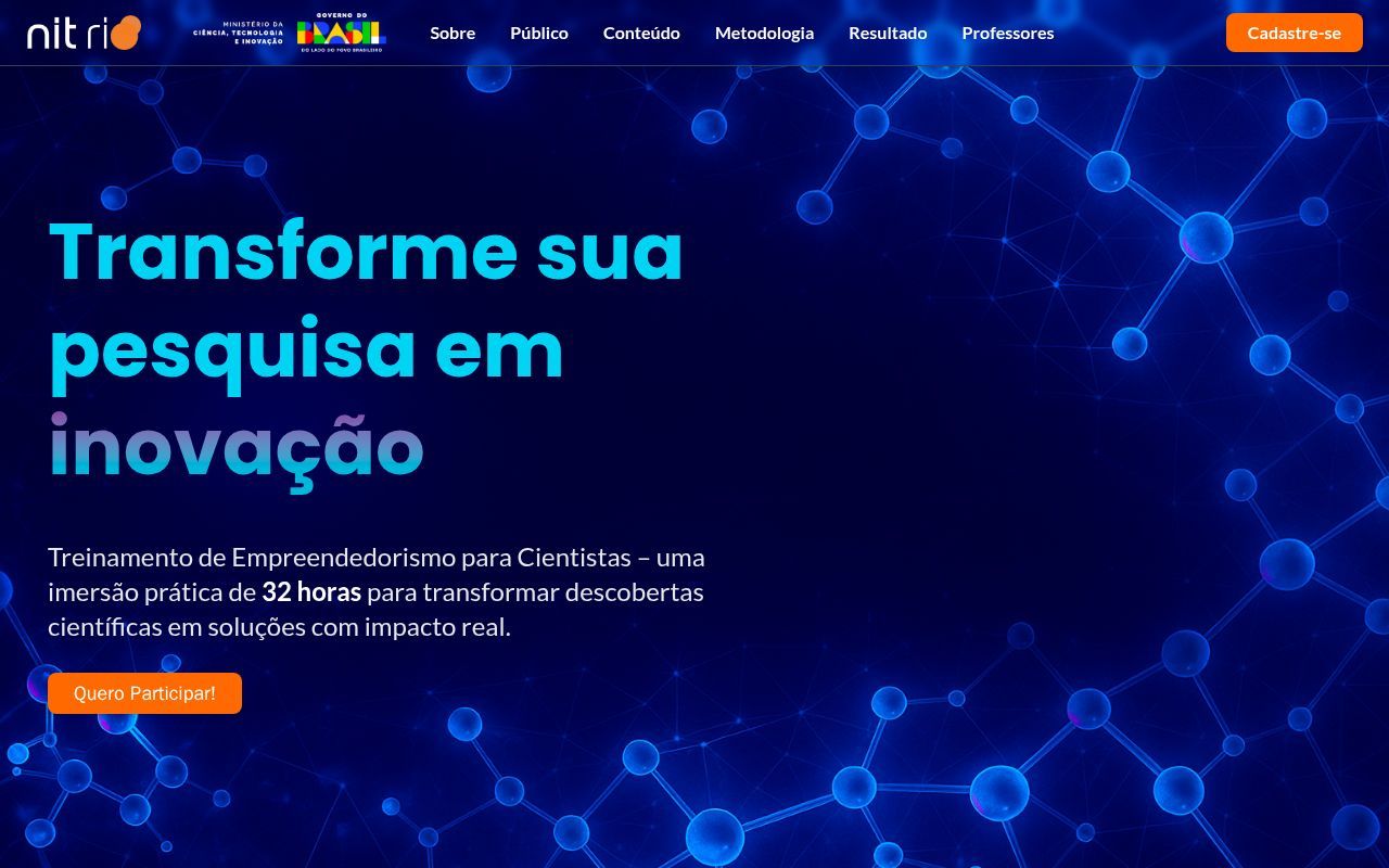Homepage screenshot of curso-empreendedorismo.nitrio.org.br