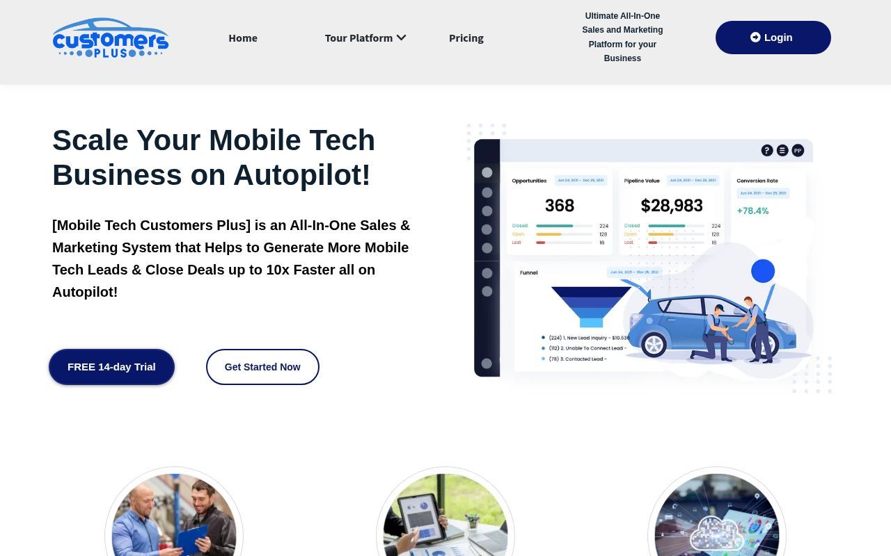 Homepage screenshot of customers.plus