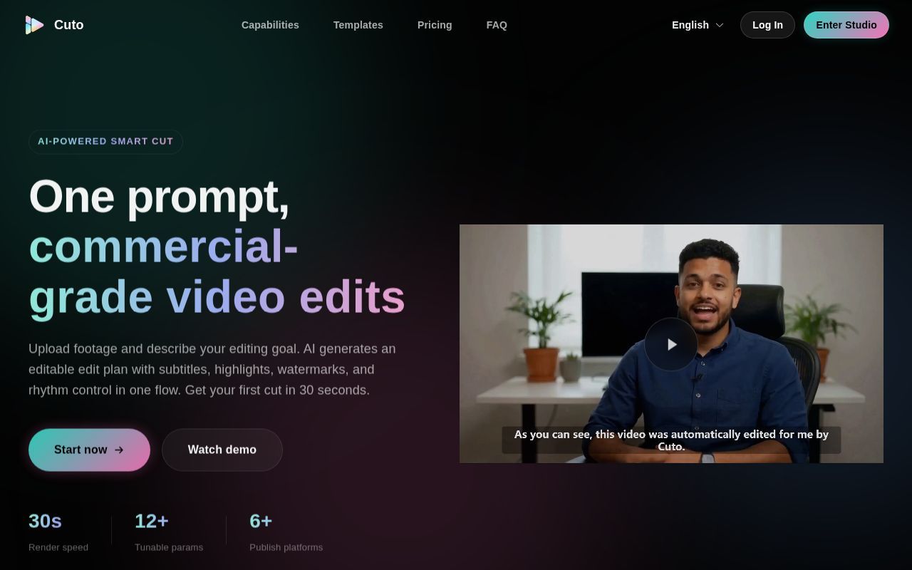 Homepage screenshot of cuto.video