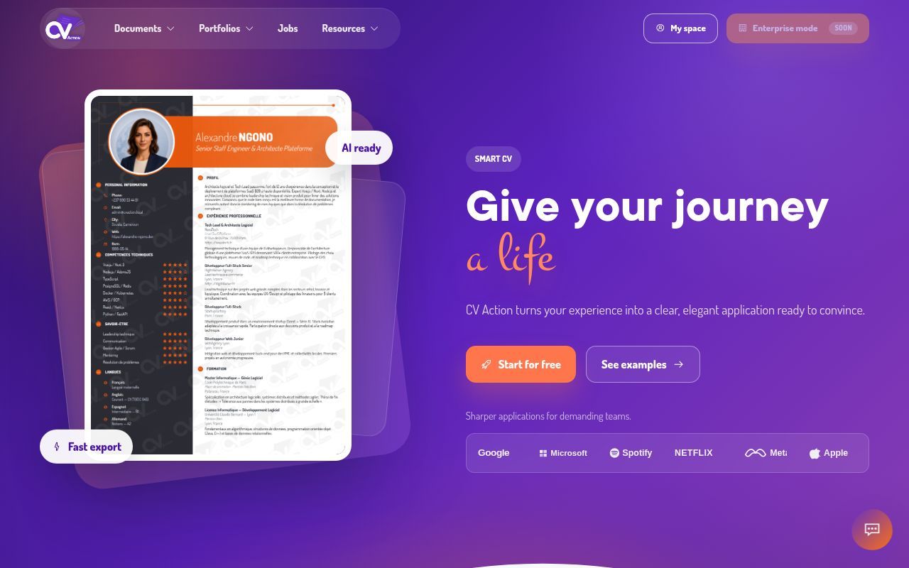 Homepage screenshot of cv-action.com