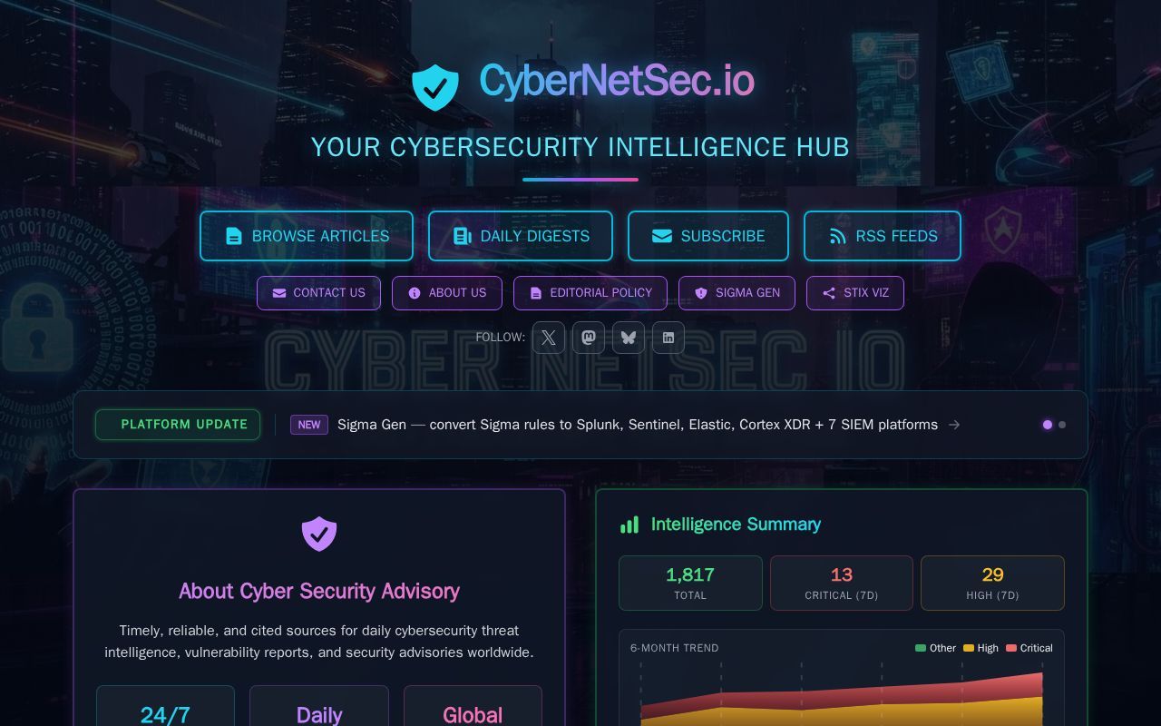 Homepage screenshot of cyber.netsecops.io