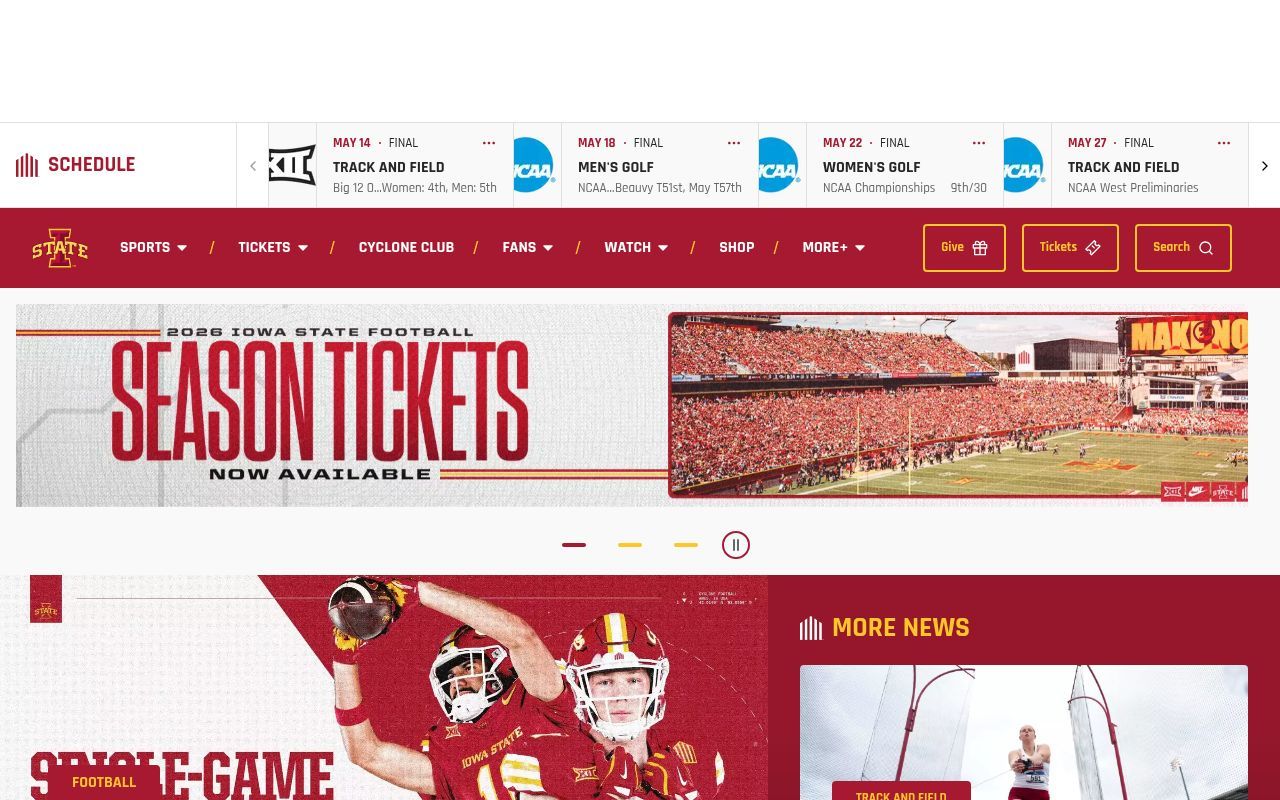 Homepage screenshot of cyclones.com