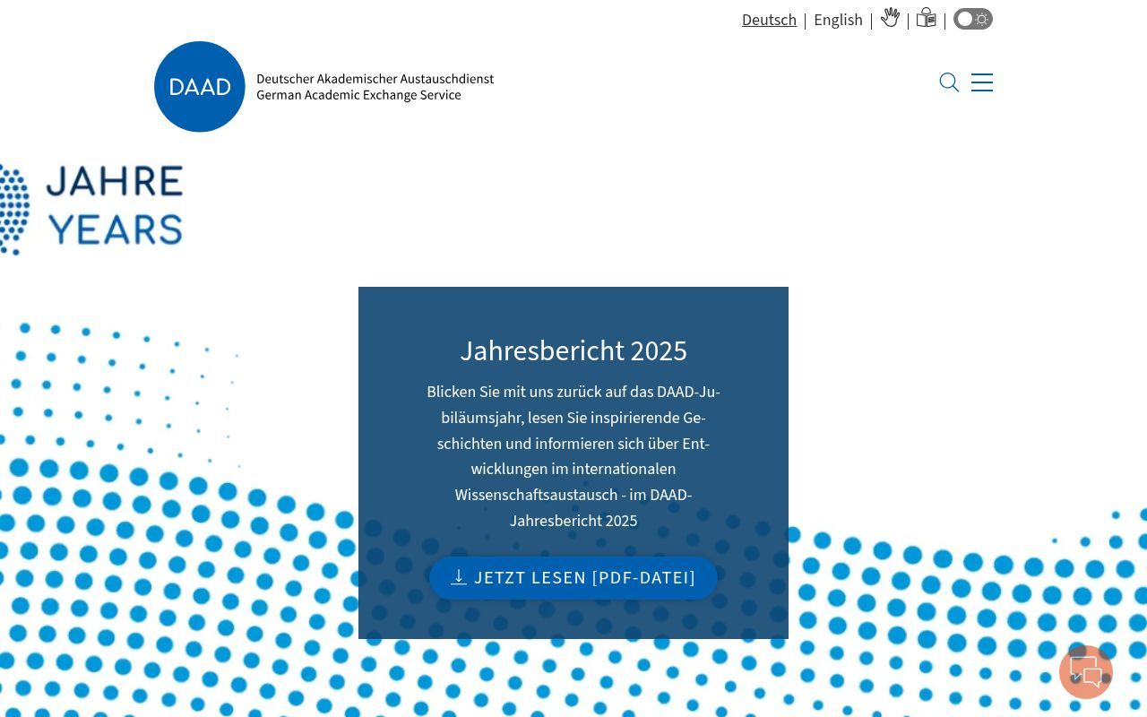 Homepage screenshot of daad.de