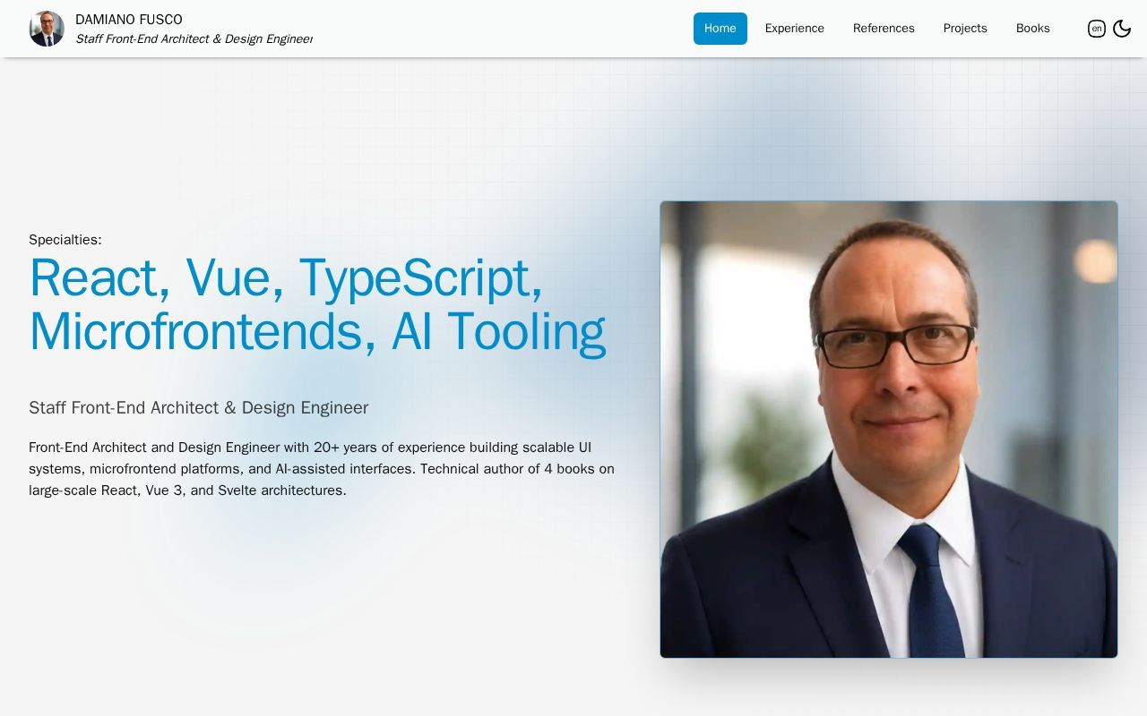 Homepage screenshot of damianofusco.com