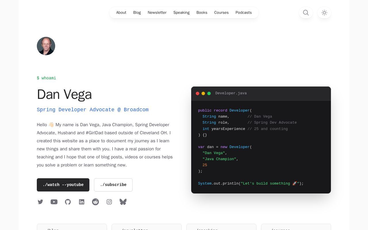 Homepage screenshot of danvega.dev