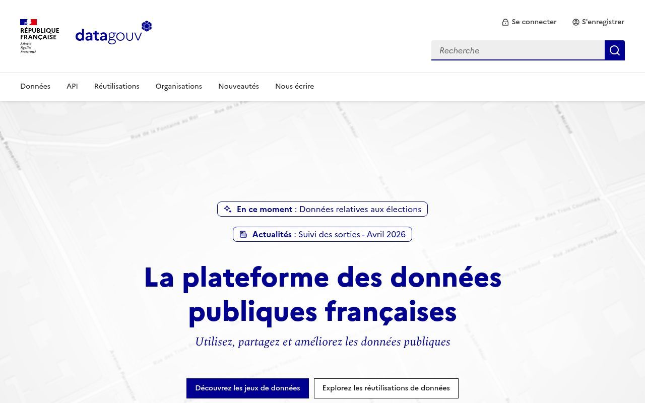 Homepage screenshot of data.gouv.fr
