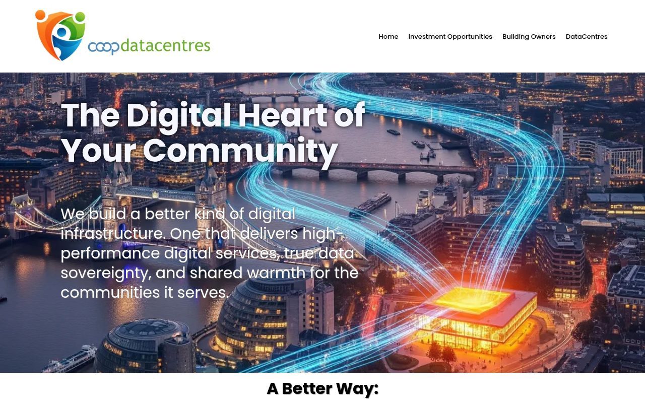 Homepage screenshot of datacentres.coop