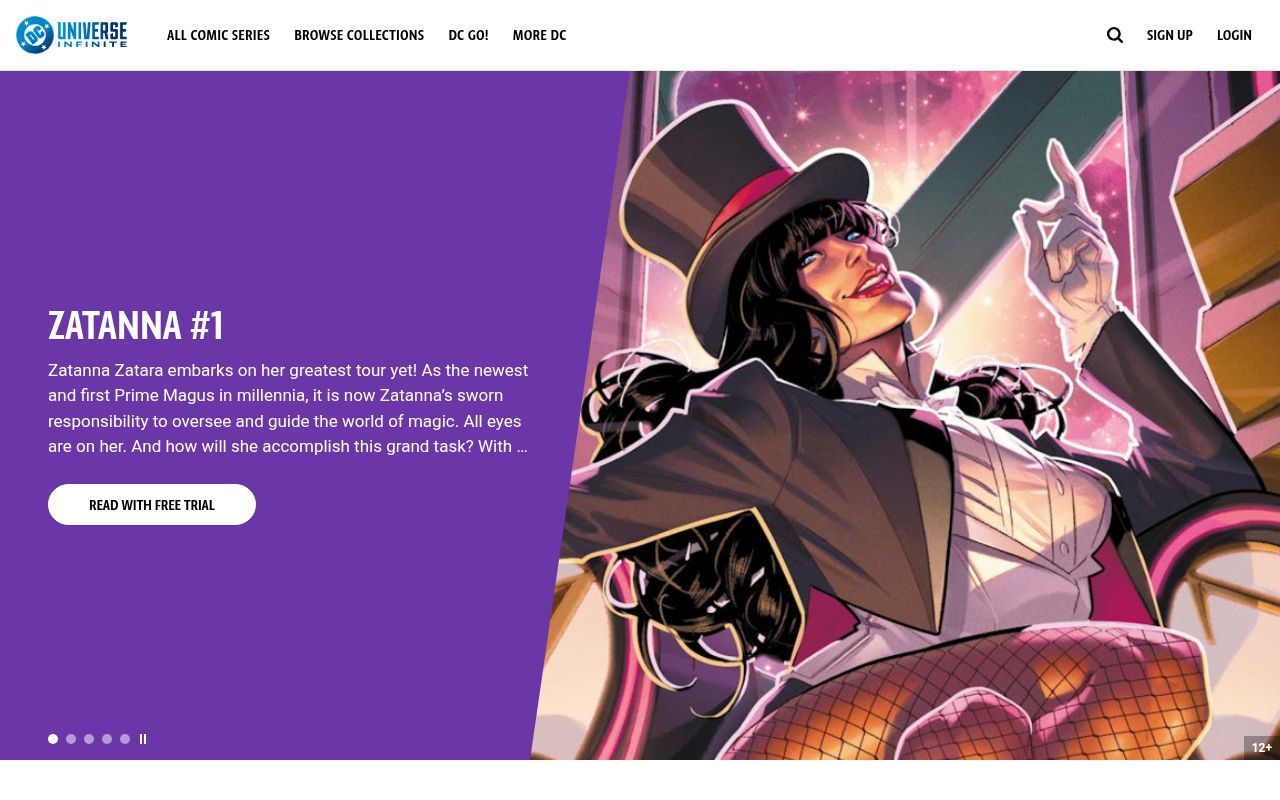 Homepage screenshot of dcuniverseinfinite.com