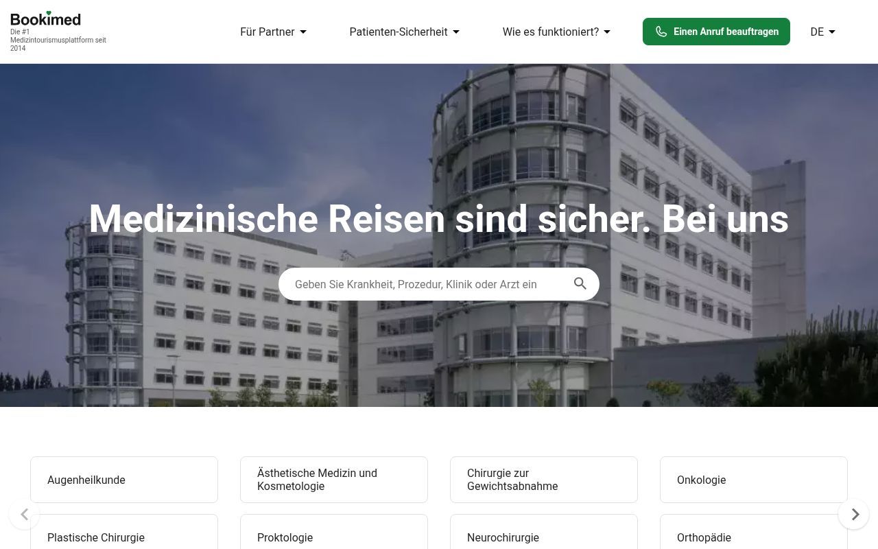 Homepage screenshot of de.bookimed.com