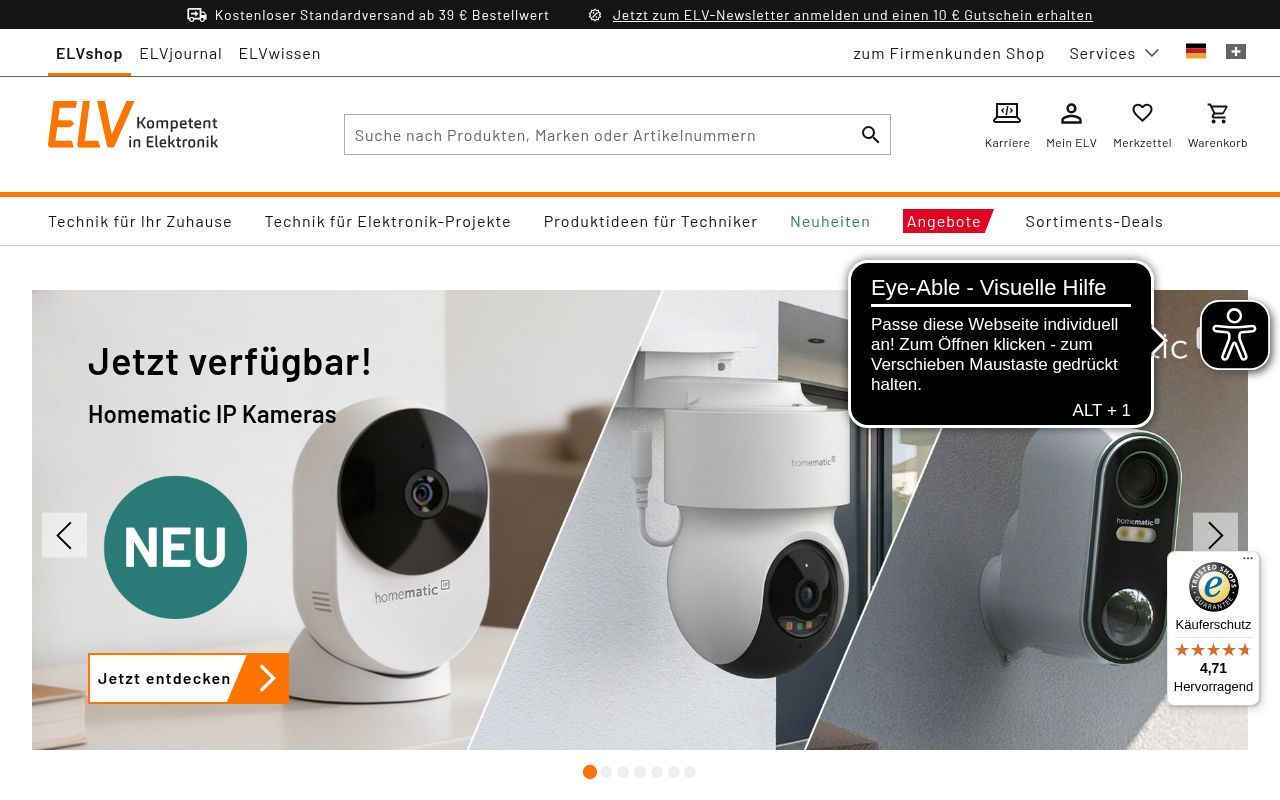 Homepage screenshot of de.elv.com
