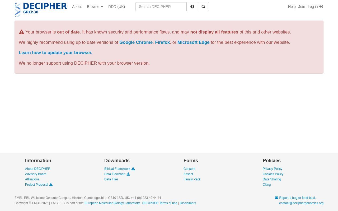 Homepage screenshot of deciphergenomics.org