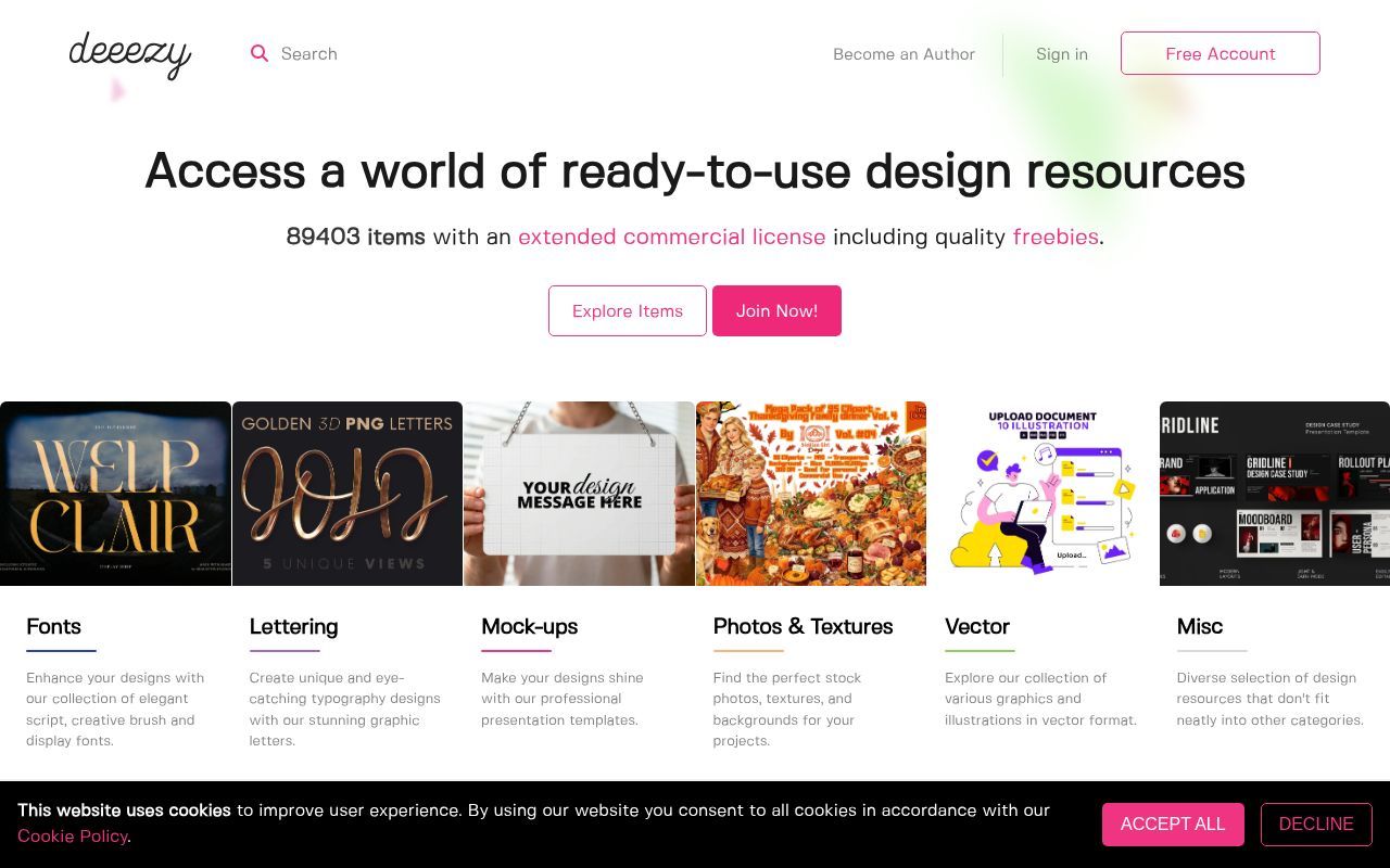 Homepage screenshot of deeezy.com