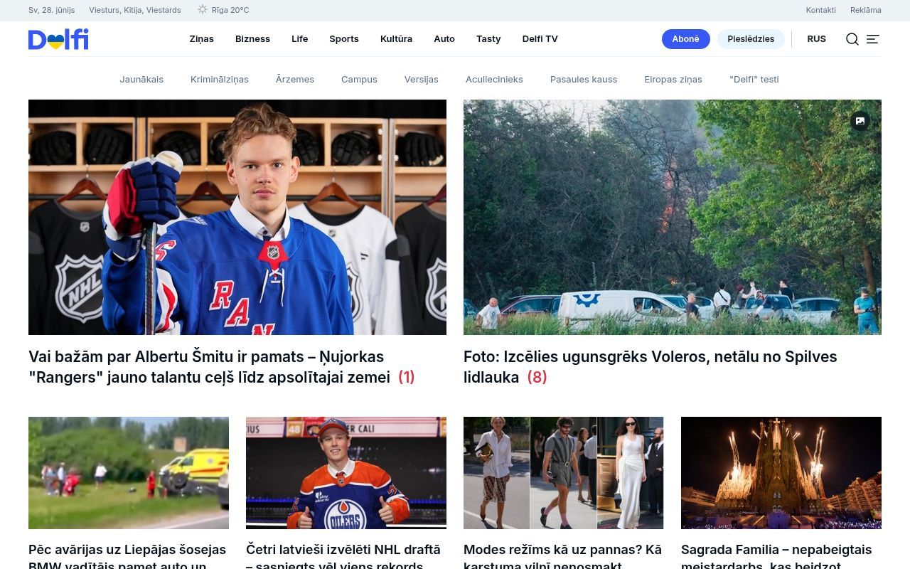Homepage screenshot of delfi.lv