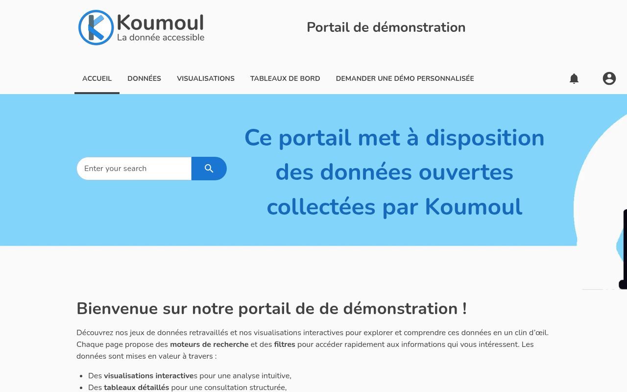 Homepage screenshot of demo.koumoul.com