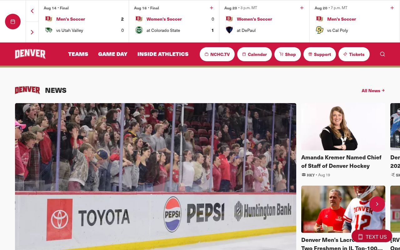 Homepage screenshot of denverpioneers.com