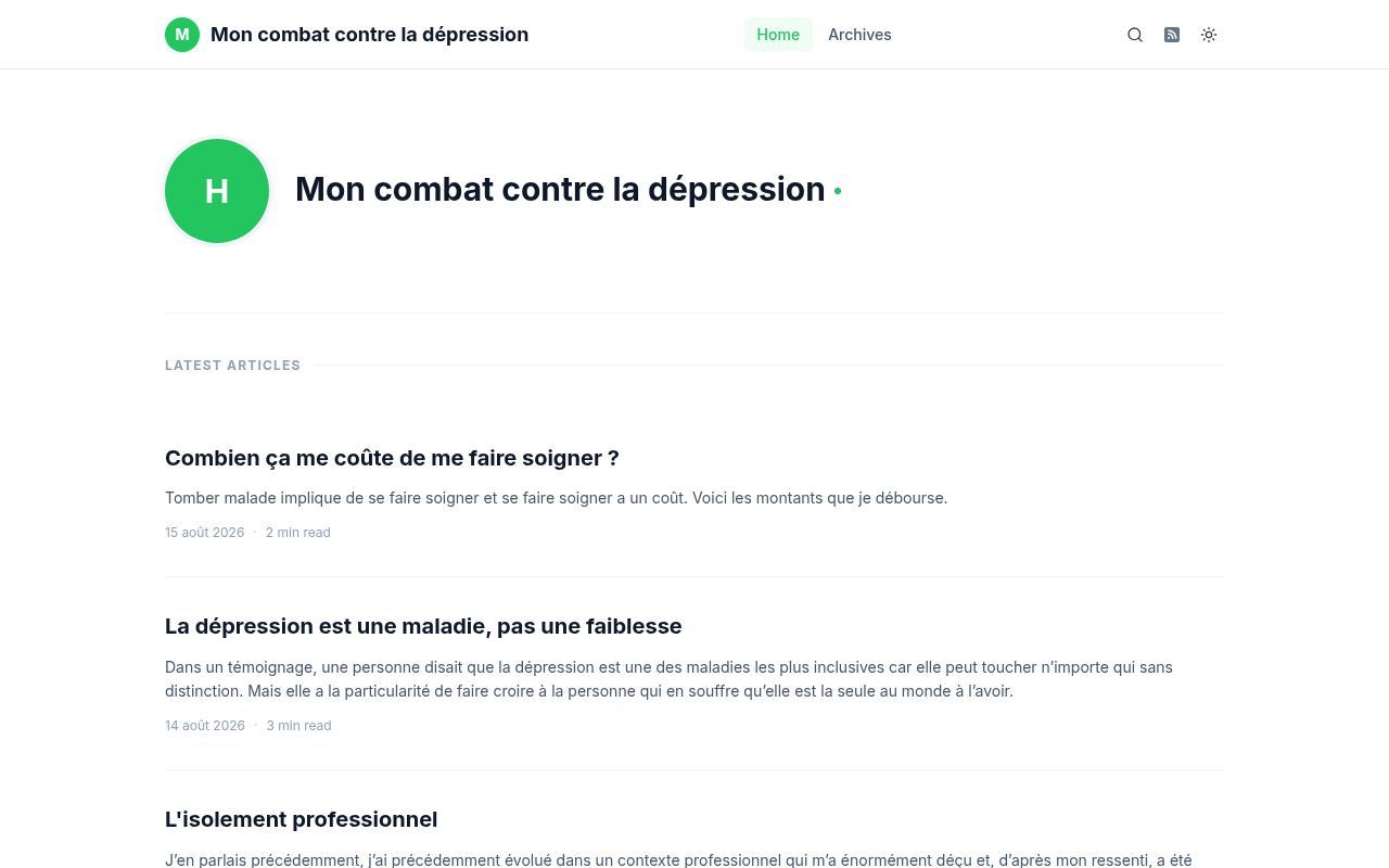 Homepage screenshot of depression.writizzy.blog