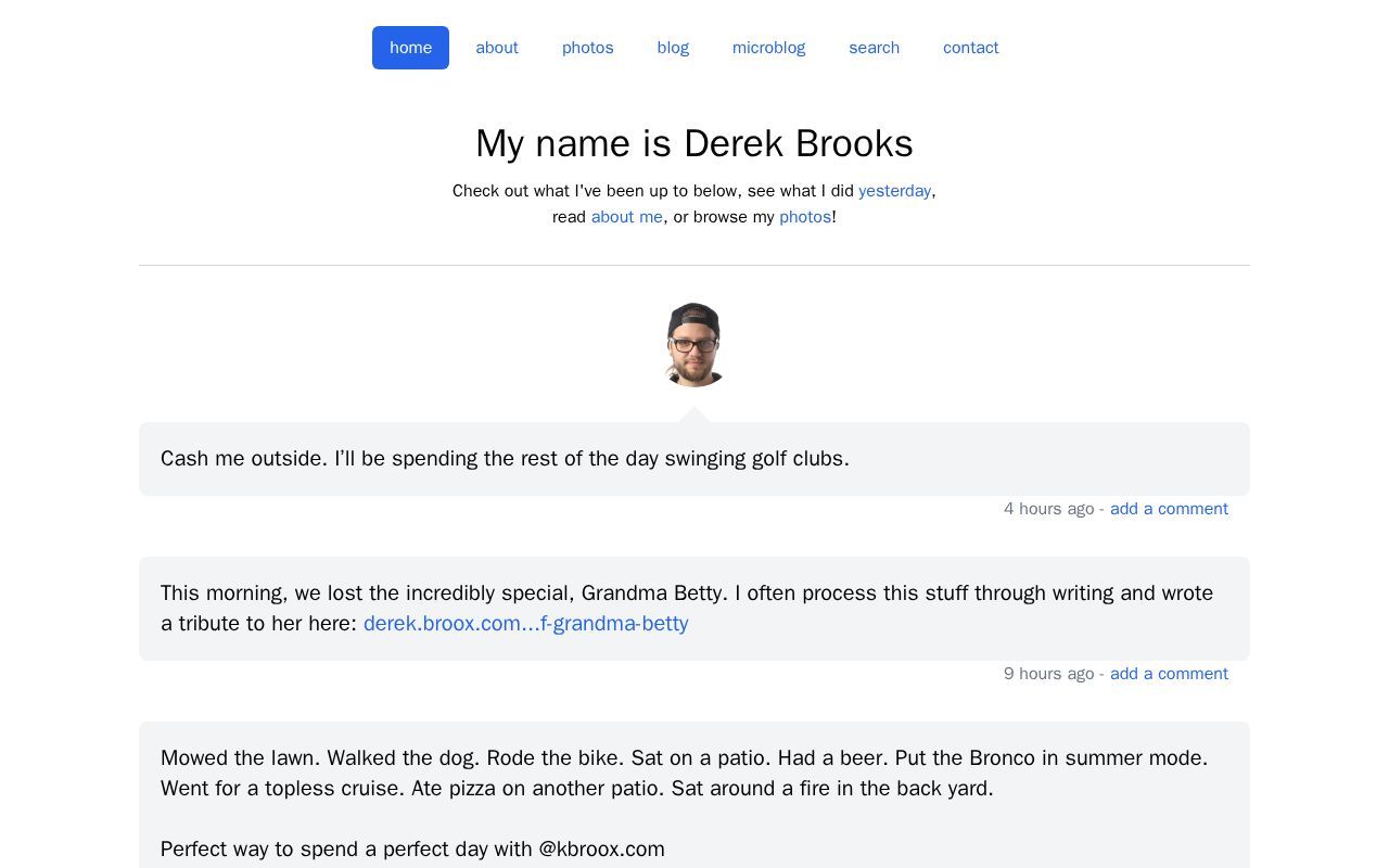 Homepage screenshot of derek.broox.com