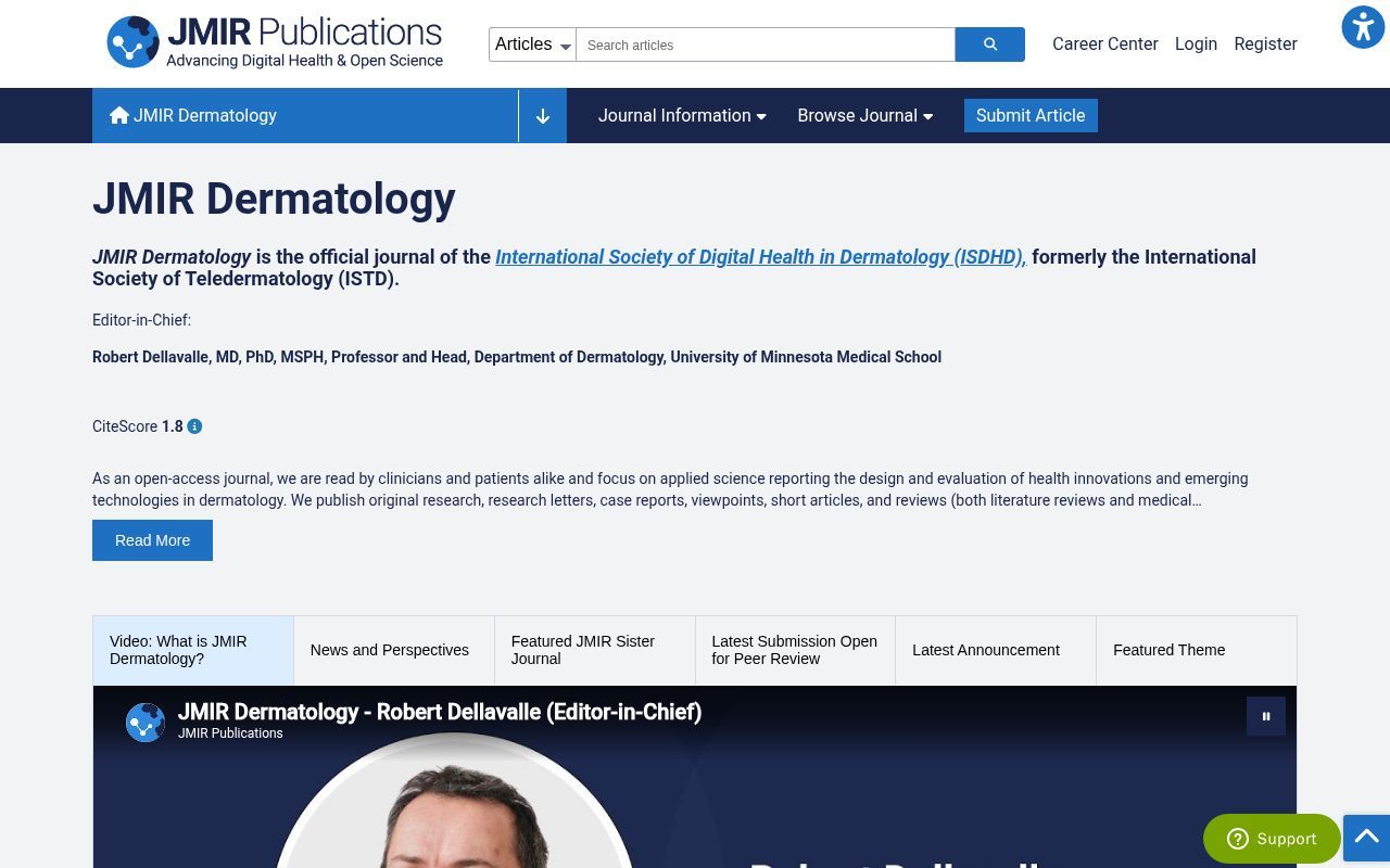 Homepage screenshot of derma.jmir.org