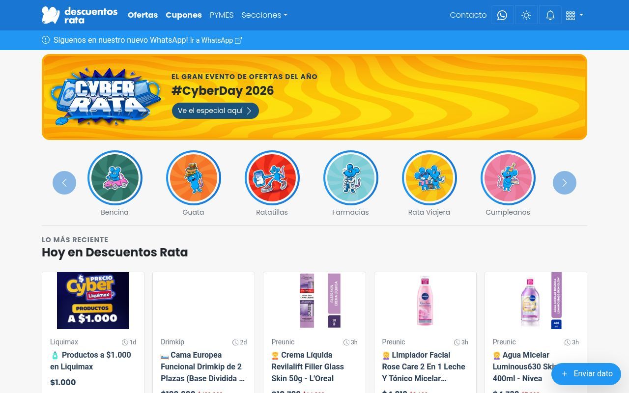 Homepage screenshot of descuentosrata.com
