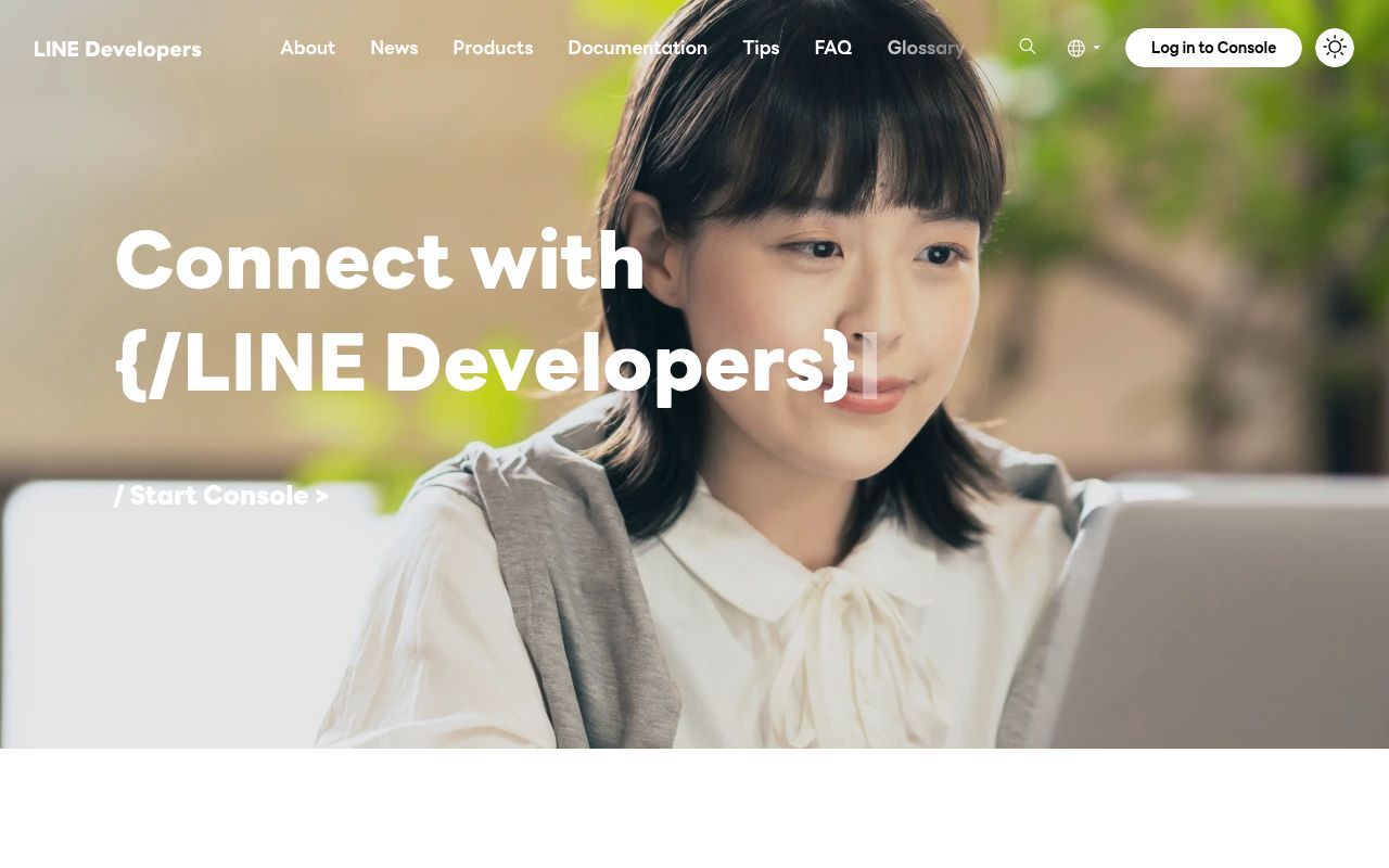 Homepage screenshot of developers.line.biz