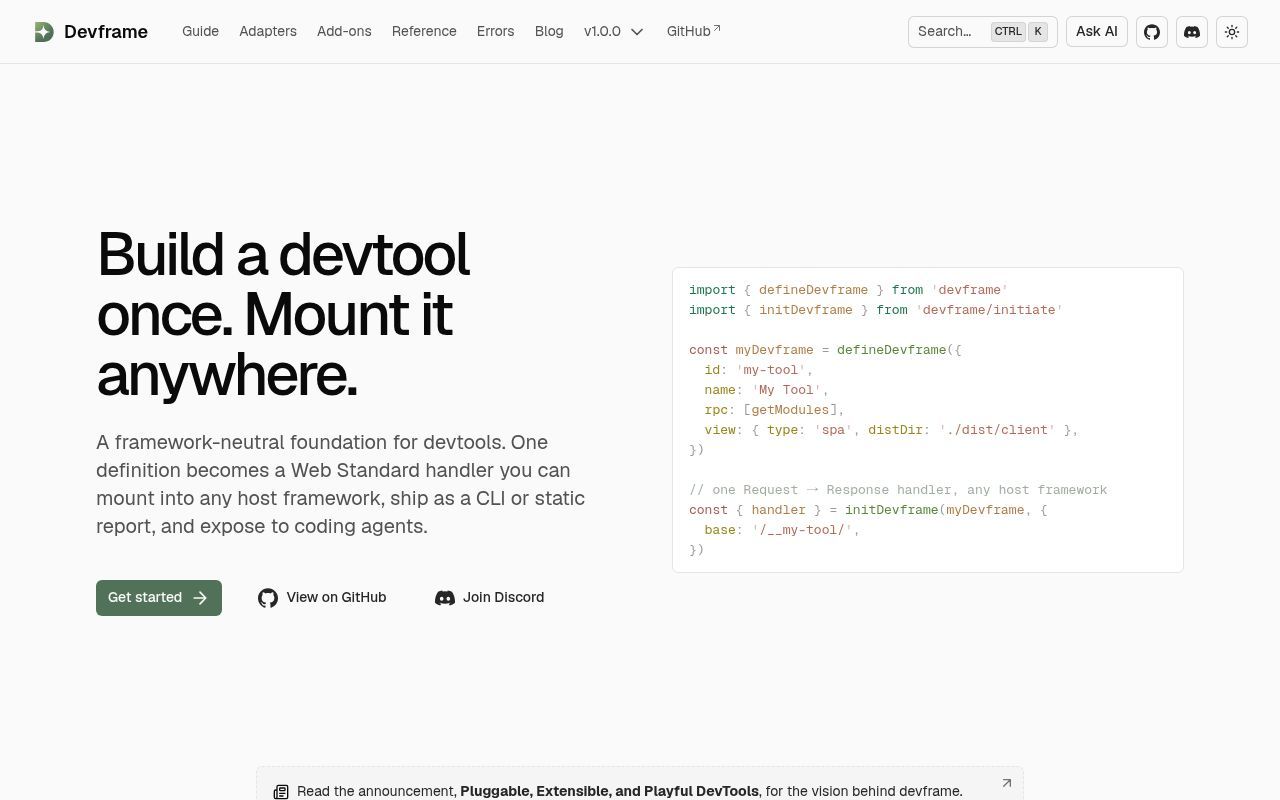 Homepage screenshot of devfra.me