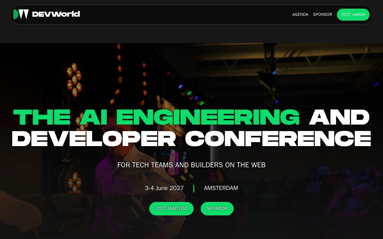 Homepage screenshot of devworldconference.com