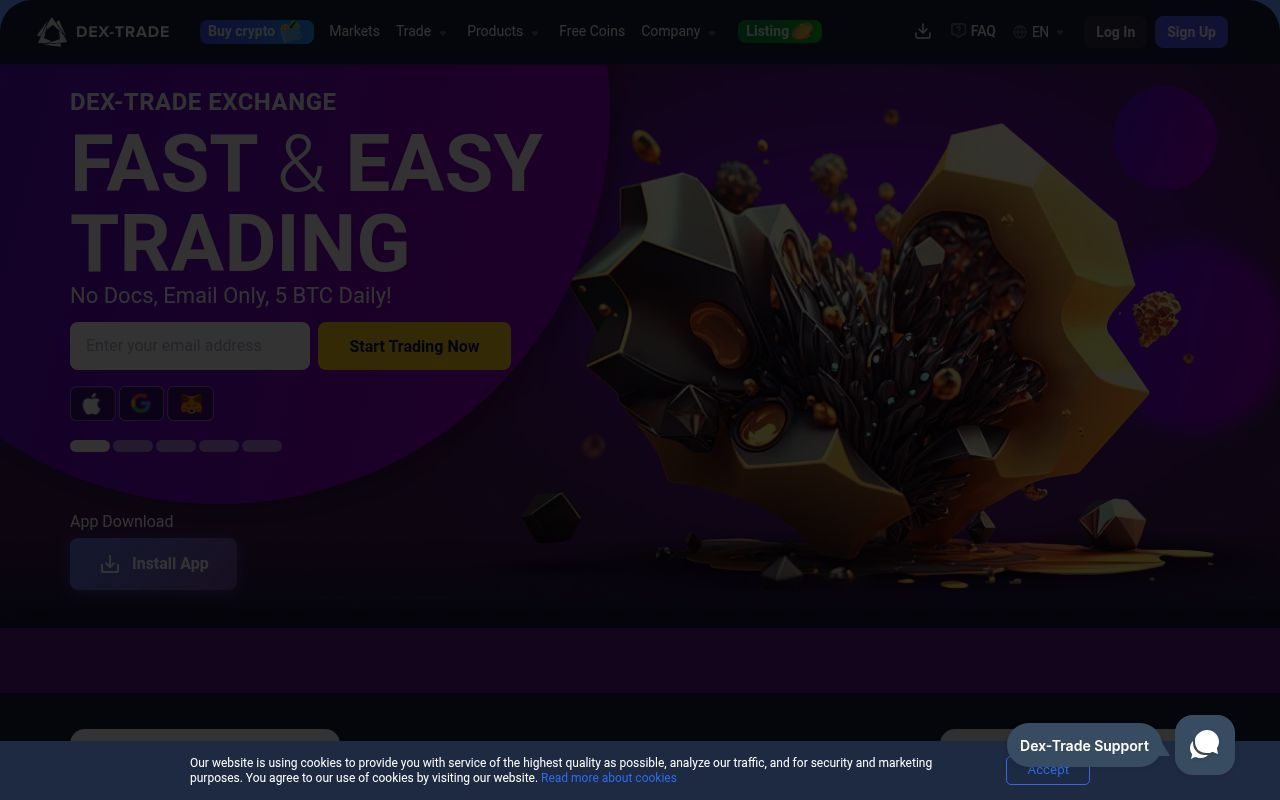 Homepage screenshot of dex-trade.com
