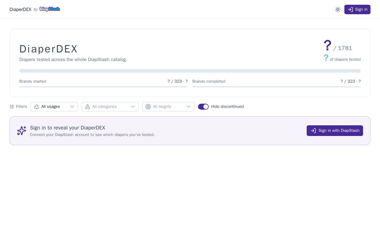 Homepage screenshot of dex.diapstash.com