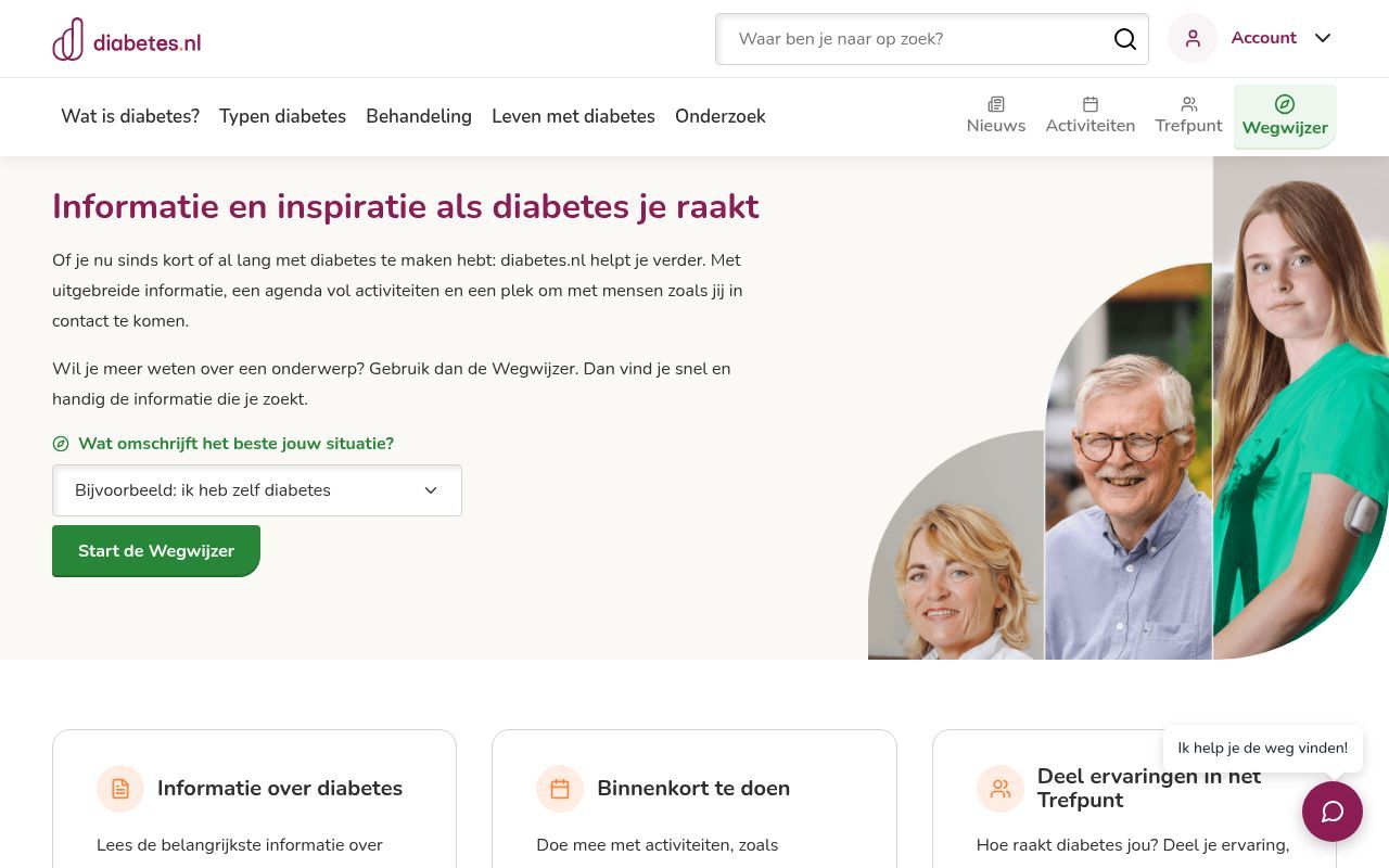 Homepage screenshot of diabetes.nl