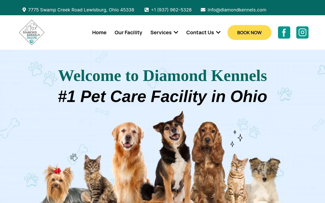 Homepage screenshot of diamondkennels.com