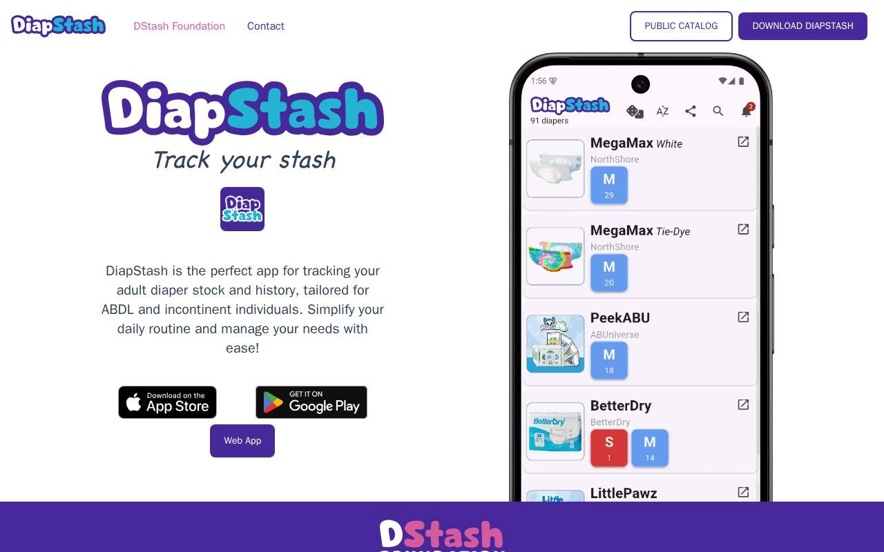 Homepage screenshot of diapstash.com