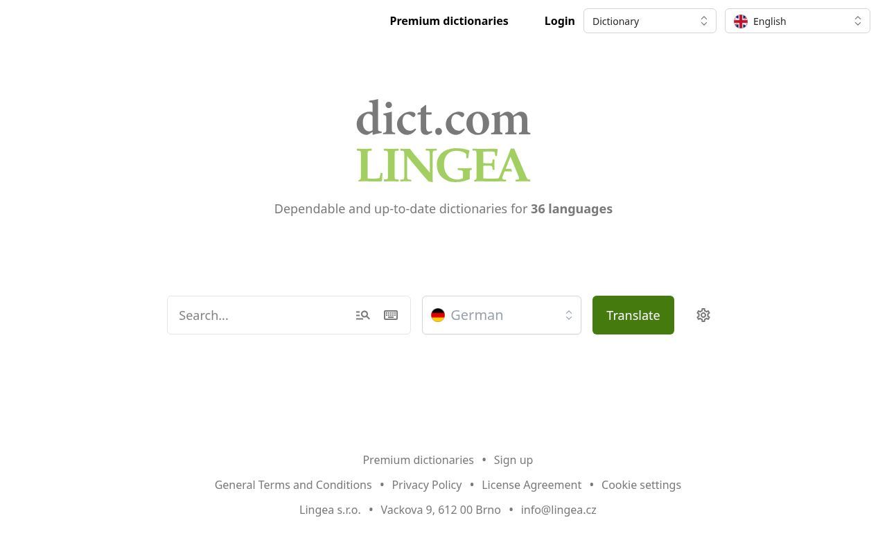 Homepage screenshot of dict.com