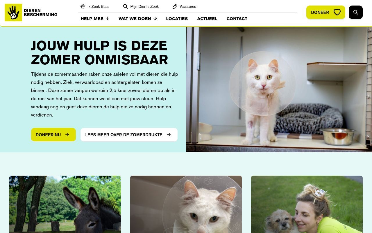 Homepage screenshot of dierenbescherming.nl
