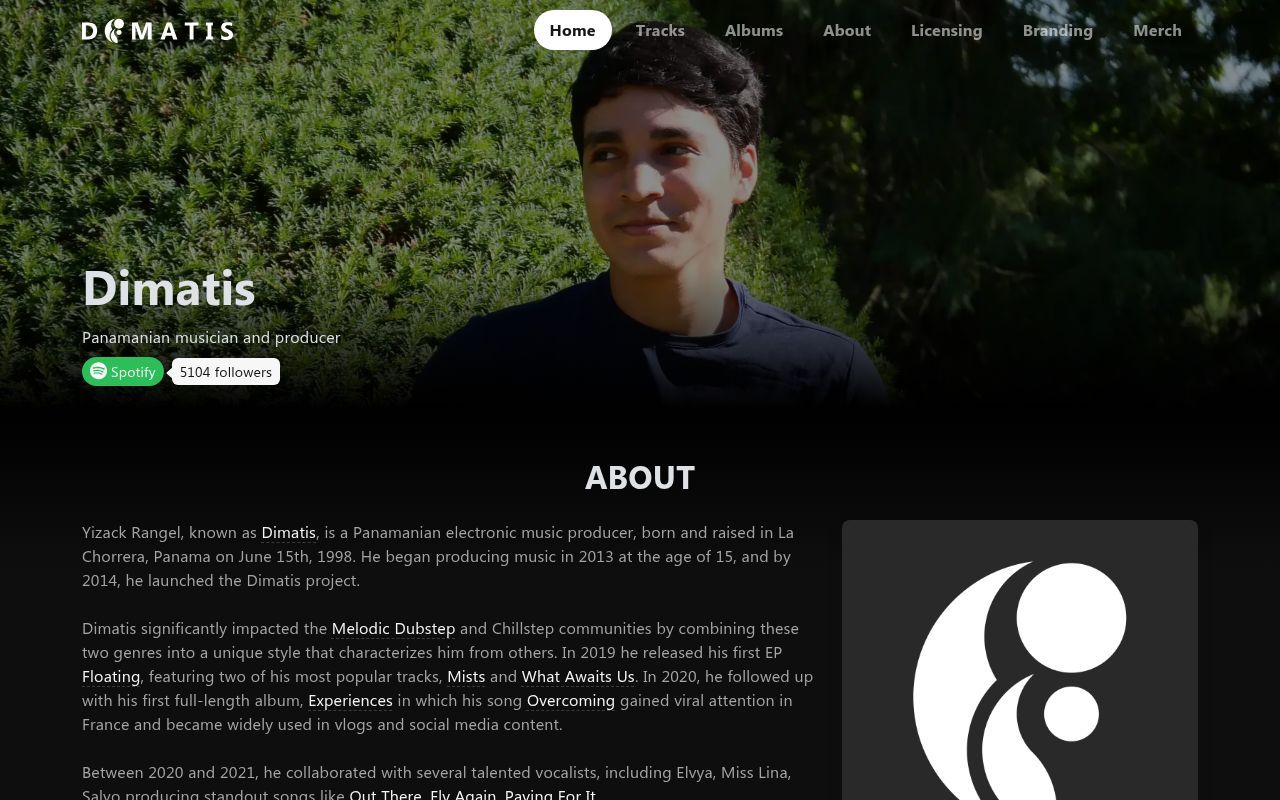 Homepage screenshot of dimatis.music