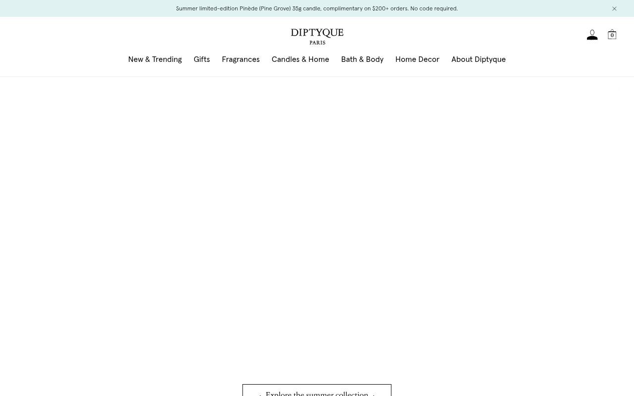 Homepage screenshot of diptyqueparis.com