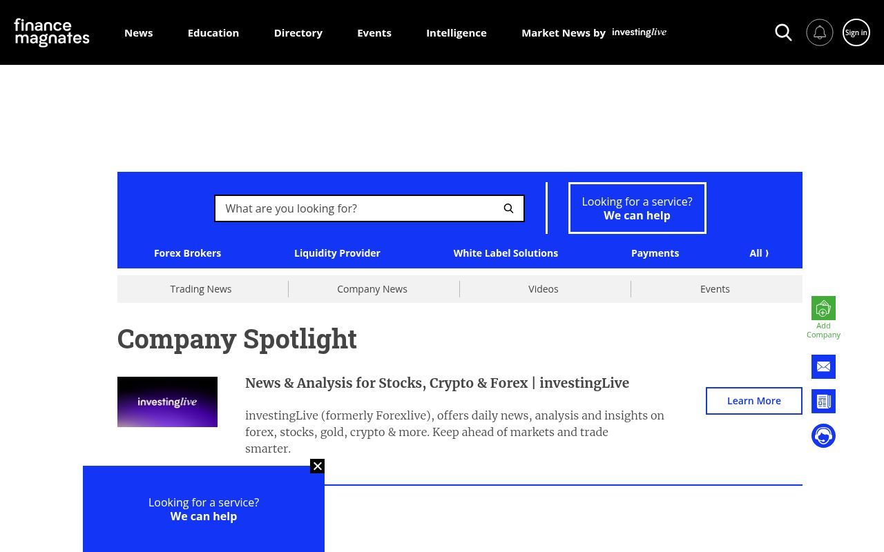 Homepage screenshot of directory.financemagnates.com